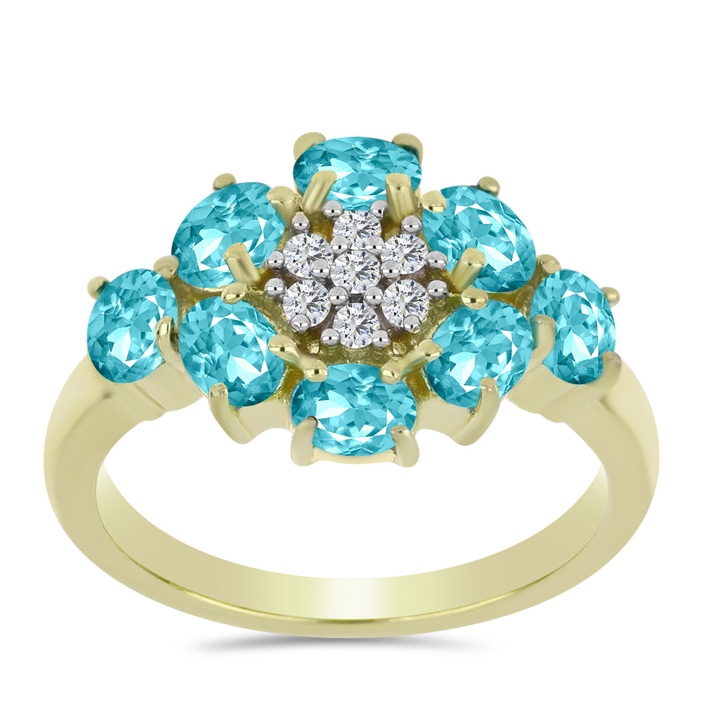 Inel din Argint 925 Placat cu Aur ( 2.98 grame ) cu Cuarț Paraiba și Topaz Alb 1.3 Carate 3 