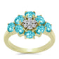 Inel din Argint 925 Placat cu Aur ( 2.98 grame ) cu Cuarț Paraiba și Topaz Alb 1.3 Carate