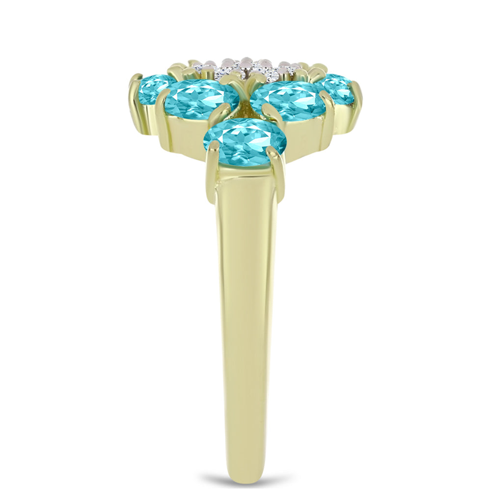 Inel din Argint 925 Placat cu Aur ( 2.98 grame ) cu Cuarț Paraiba și Topaz Alb 1.3 Carate 4 