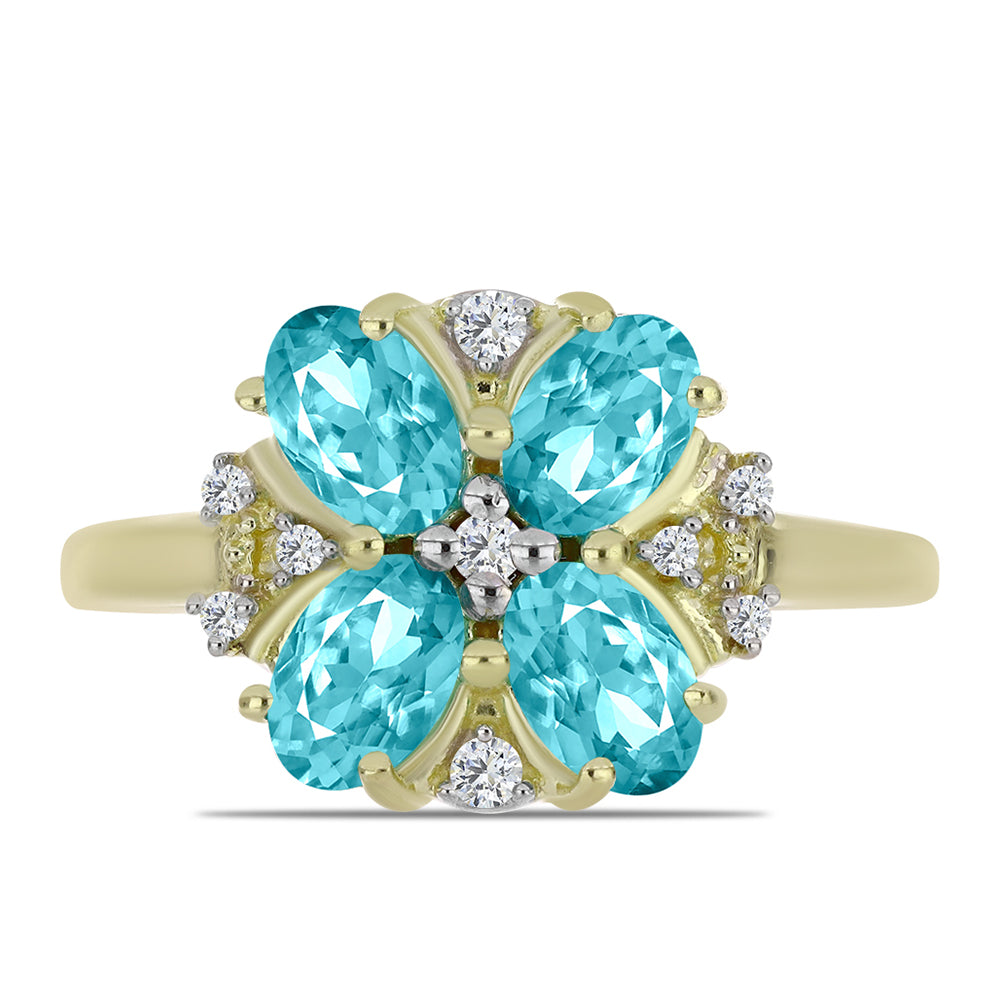 Inel din Argint 925 Placat cu Aur ( 2.91 grame ) cu Cuarț Paraiba și Topaz Alb 1.68 Carate 1 