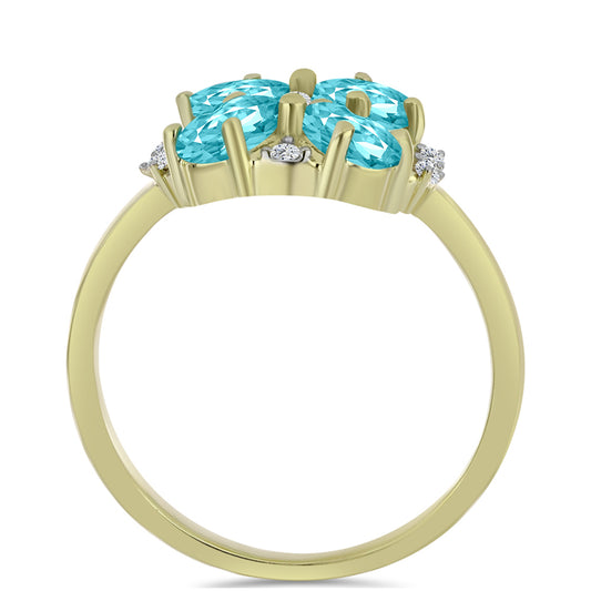 Inel din Argint 925 Placat cu Aur ( 2.91 grame ) cu Cuarț Paraiba și Topaz Alb 1.68 Carate