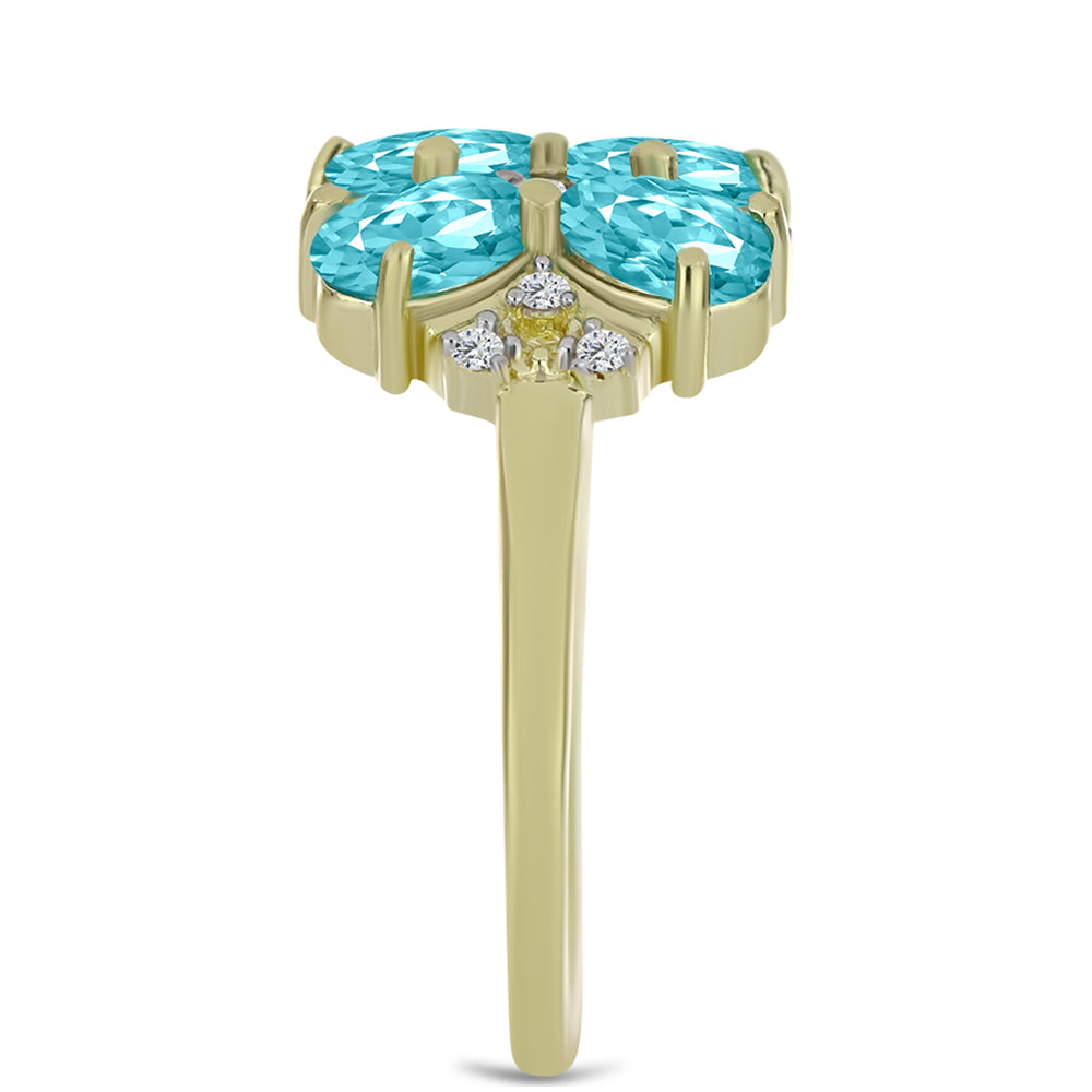 Inel din Argint 925 Placat cu Aur ( 2.91 grame ) cu Cuarț Paraiba și Topaz Alb 1.68 Carate 4 