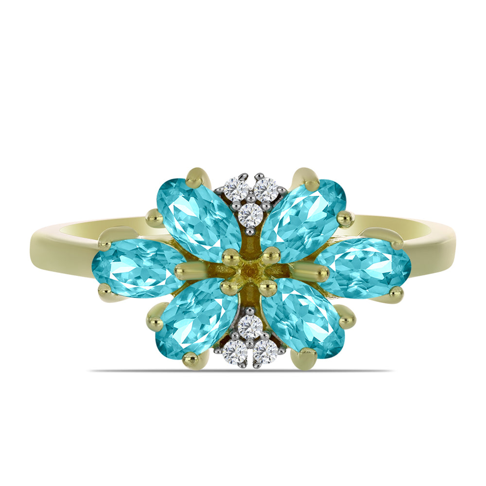 Inel din Argint 925 Placat cu Aur ( 2.75 grame ) cu Cuarț Paraiba și Topaz Alb 1.18 Carate 1 