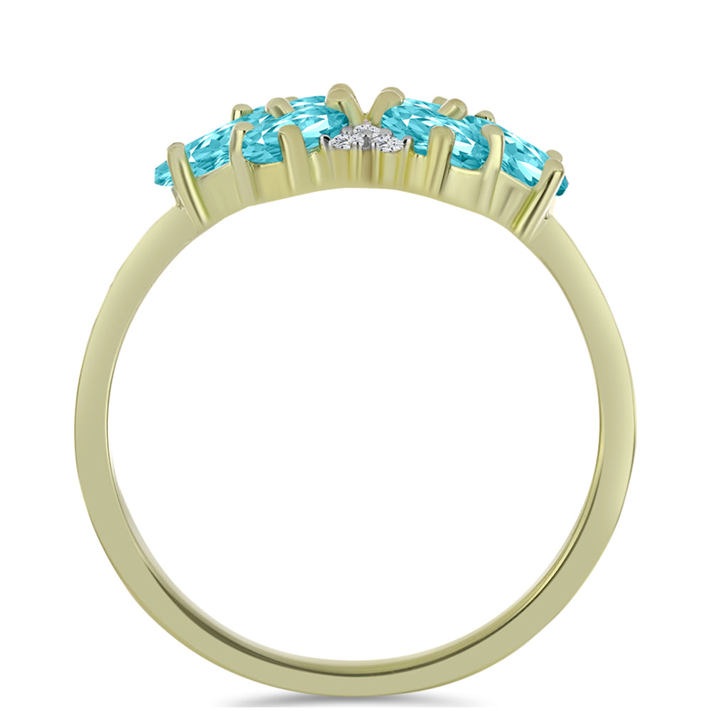 Inel din Argint 925 Placat cu Aur ( 2.75 grame ) cu Cuarț Paraiba și Topaz Alb 1.18 Carate 2 