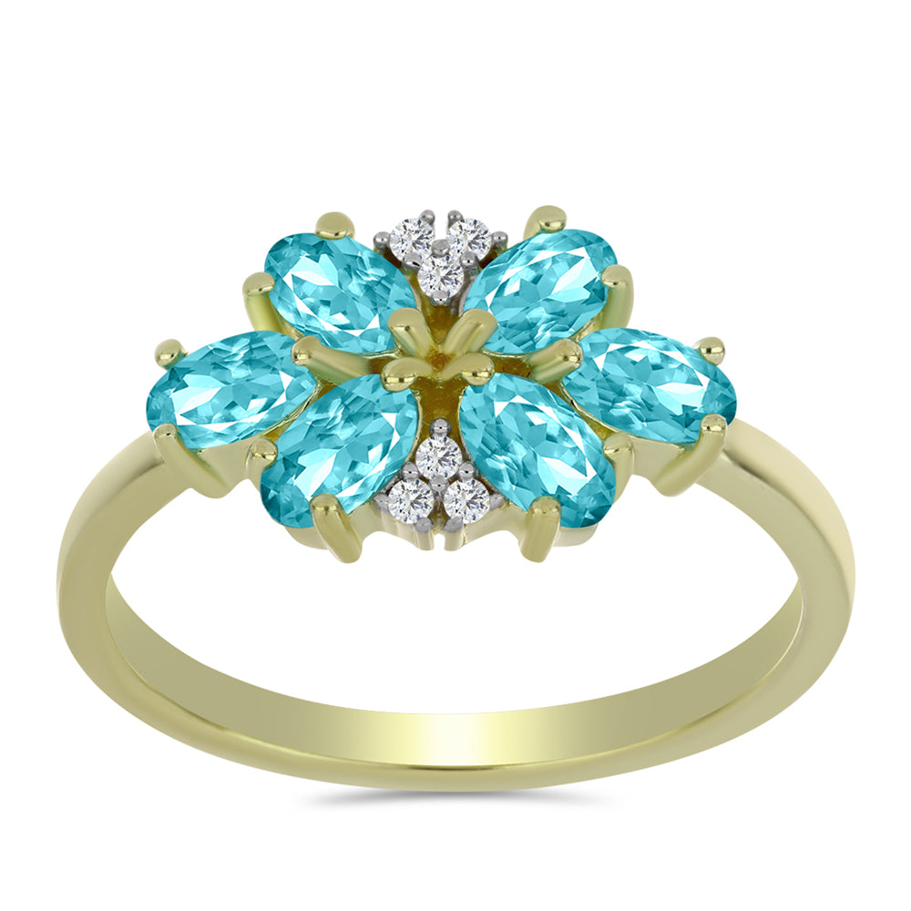 Inel din Argint 925 Placat cu Aur ( 2.75 grame ) cu Cuarț Paraiba și Topaz Alb 1.18 Carate 3 