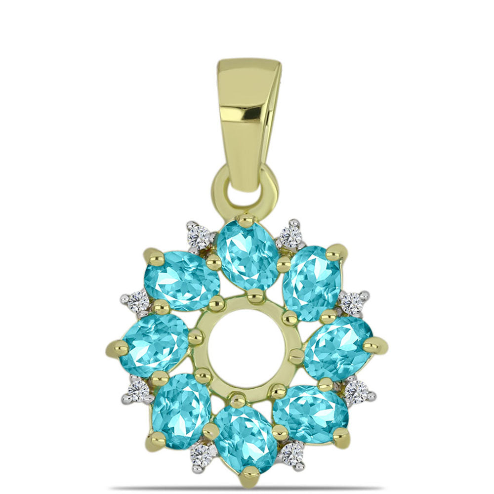 Pandantiv din Argint 925 Placat cu Aur ( 1.35 grame ) cu Cuarț Paraiba și Topaz Alb 1.28 Carate
