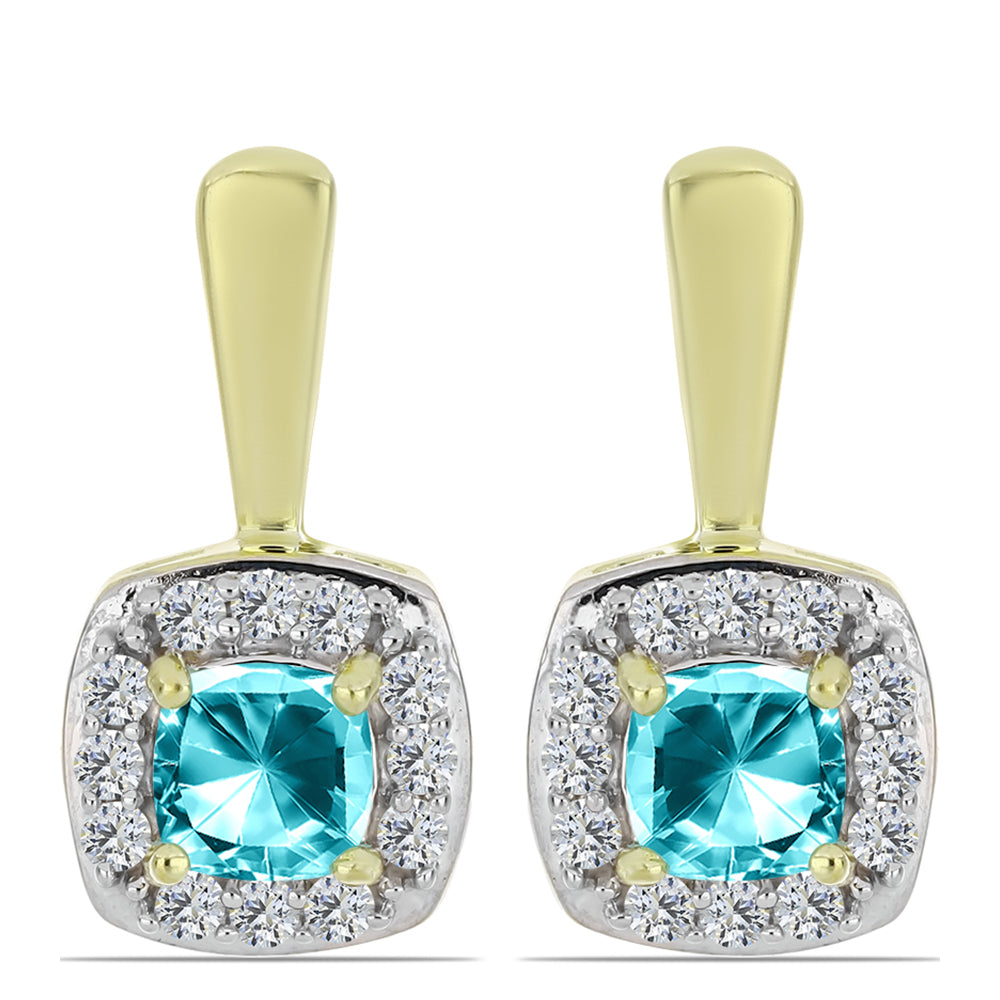 Cercei din Argint 925 Placat cu Aur ( 2.75 grame ) cu Cuarț Paraiba și Topaz Alb 0.74 Carate 3 