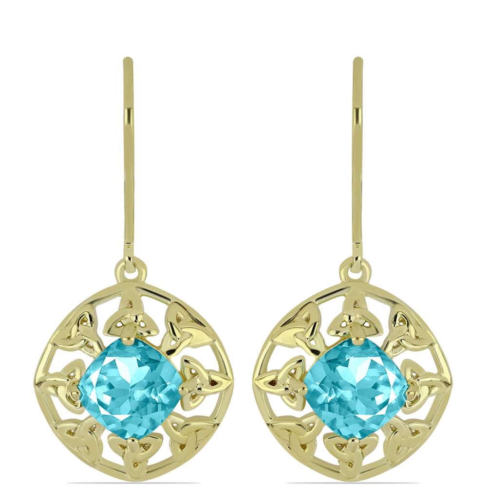 Cercei din Argint 925 Placat cu Aur ( 3.93 grame ) cu Cuarț Paraiba 2.86 Carate 3 