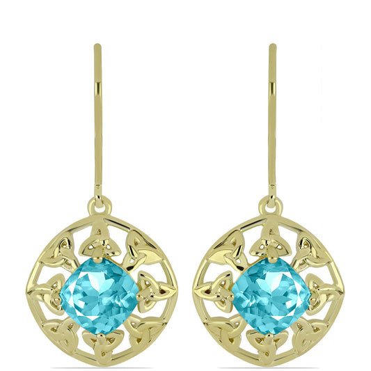 Cercei din Argint 925 Placat cu Aur ( 3.93 grame ) cu Cuarț Paraiba 2.86 Carate