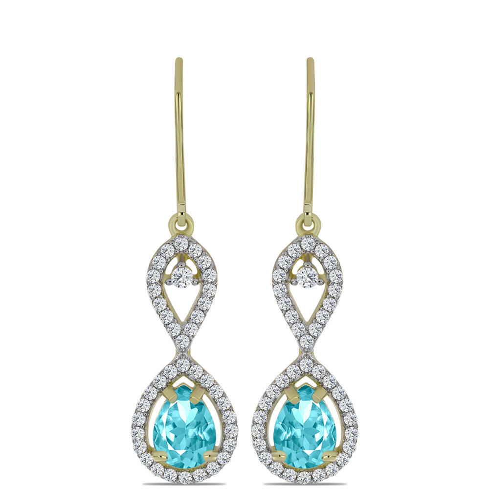 Cercei din Argint 925 Placat cu Aur ( 3.46 grame ) cu Cuarț Paraiba și Topaz Alb 3.07 Carate