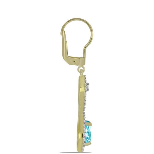 Cercei din Argint 925 Placat cu Aur ( 3.46 grame ) cu Cuarț Paraiba și Topaz Alb 3.07 Carate