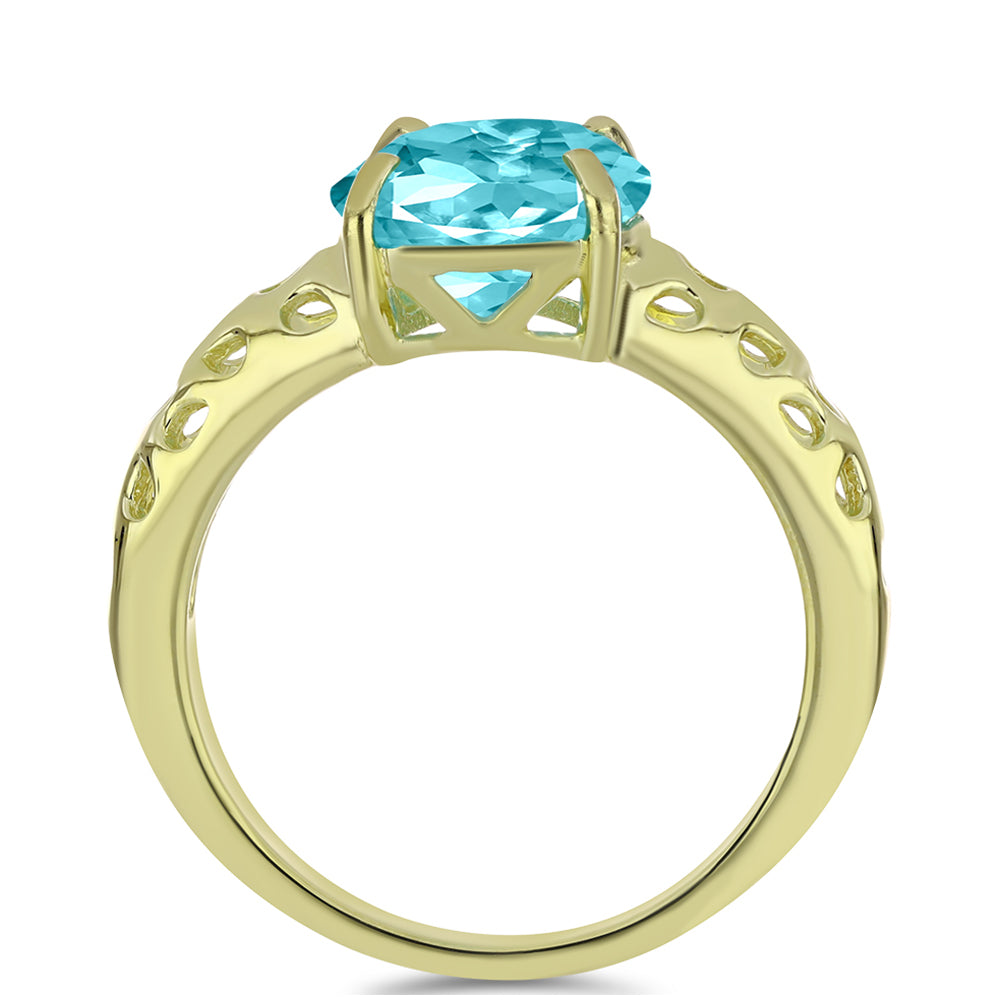 Inel din Argint 925 Placat cu Aur ( 3.17 grame ) cu Cuarț Paraiba 4.5 Carate 6 