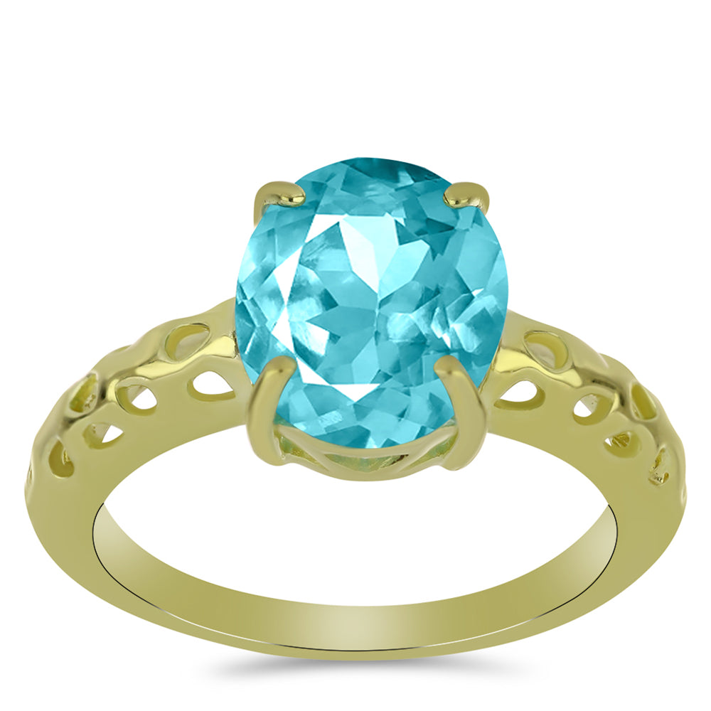 Inel din Argint 925 Placat cu Aur ( 3.17 grame ) cu Cuarț Paraiba 4.5 Carate 7 