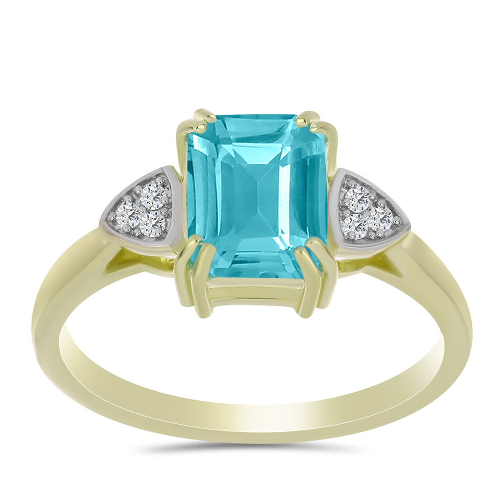 Inel din Argint 925 Placat cu Aur ( 2.55 grame ) cu Cuarț Paraiba și Topaz Alb 2.04 Carate