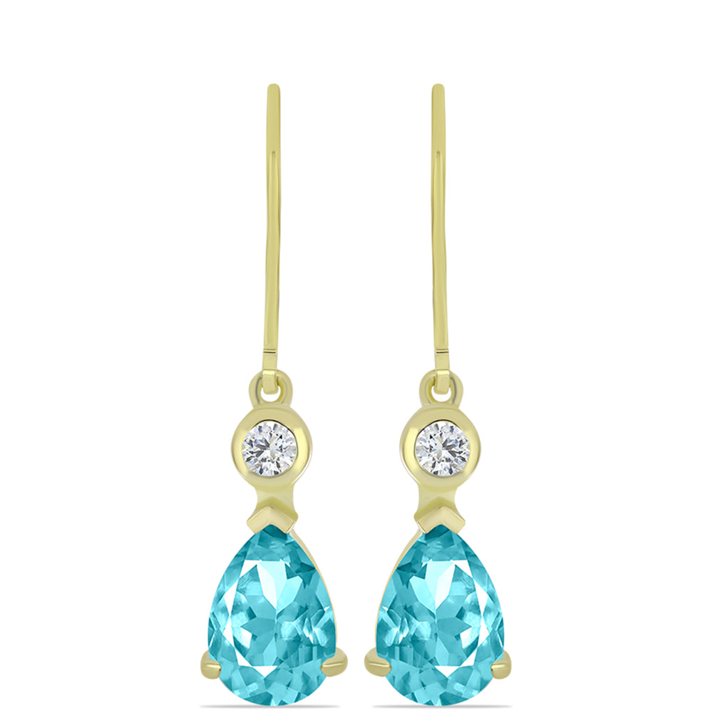 Cercei din Argint 925 Placat cu Aur ( 2.58 grame ) cu Cuarț Paraiba și Topaz Alb 3.9 Carate 3 