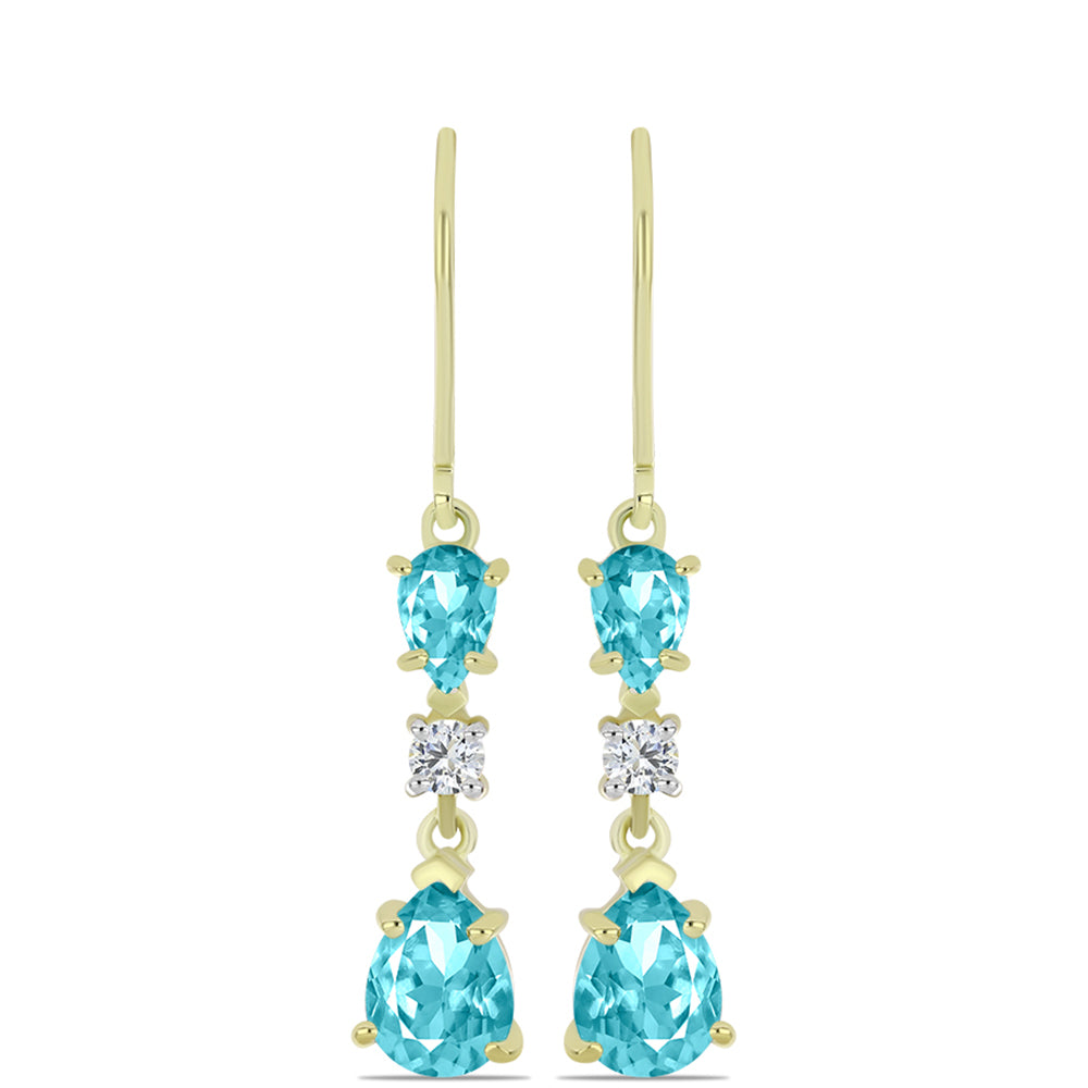 Cercei din Argint 925 Placat cu Aur ( 2.63 grame ) cu Cuarț Paraiba și Topaz Alb 2.99 Carate