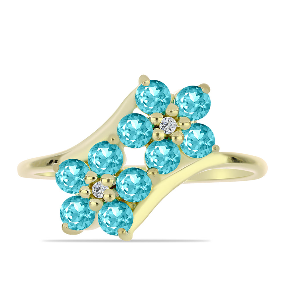Inel din Argint 925 Placat cu Aur ( 2.35 grame ) cu Cuarț Paraiba și Topaz Alb 1.36 Carate 1 