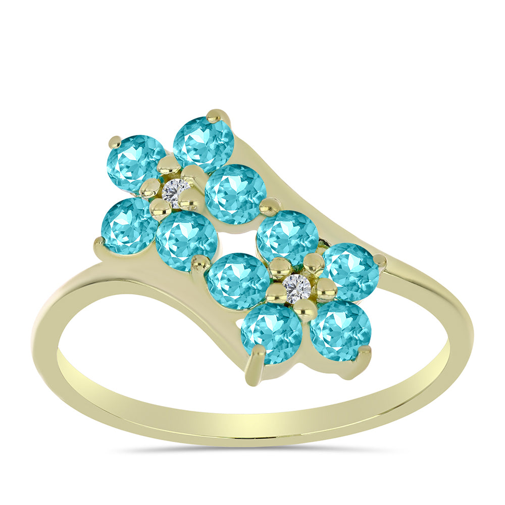 Inel din Argint 925 Placat cu Aur ( 2.35 grame ) cu Cuarț Paraiba și Topaz Alb 1.36 Carate 3 
