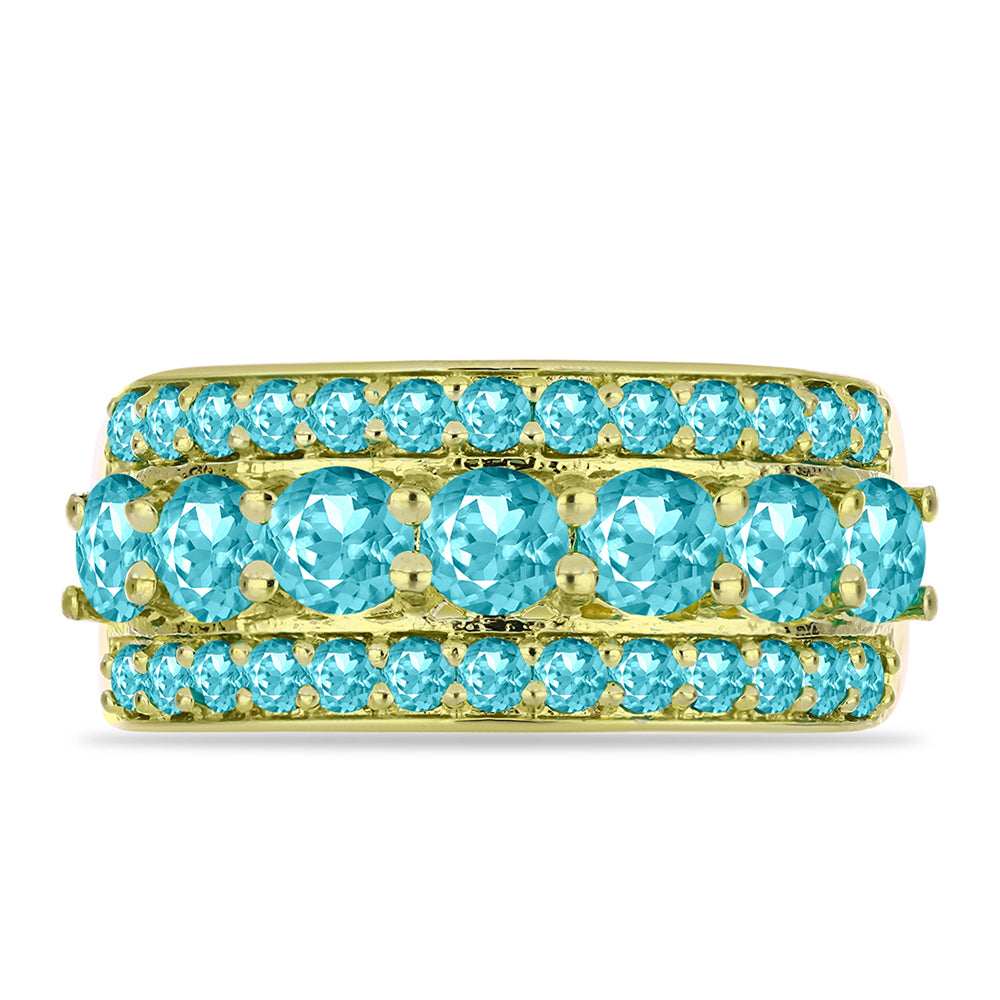 Inel din Argint 925 Placat cu Aur ( 5.46 grame ) cu Cuarț Paraiba 2.5 Carate 5 
