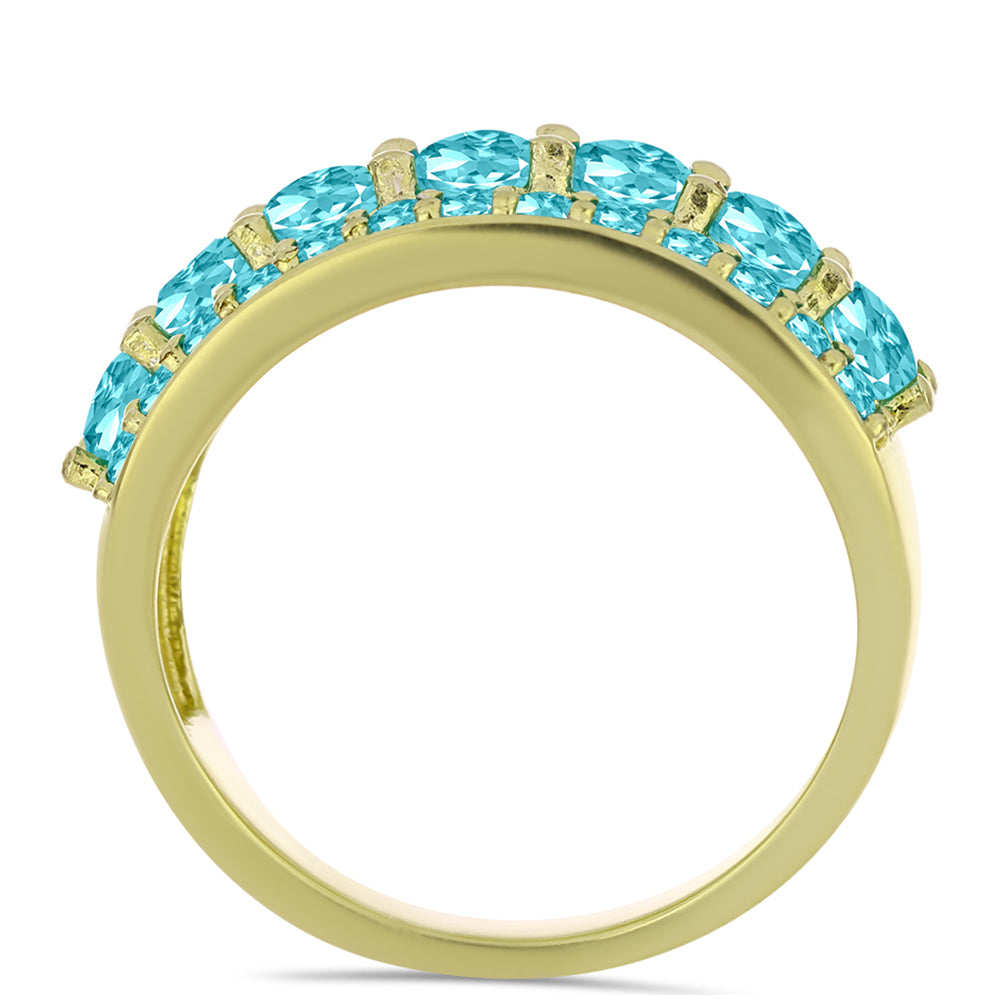 Inel din Argint 925 Placat cu Aur ( 5.46 grame ) cu Cuarț Paraiba 2.5 Carate 2 