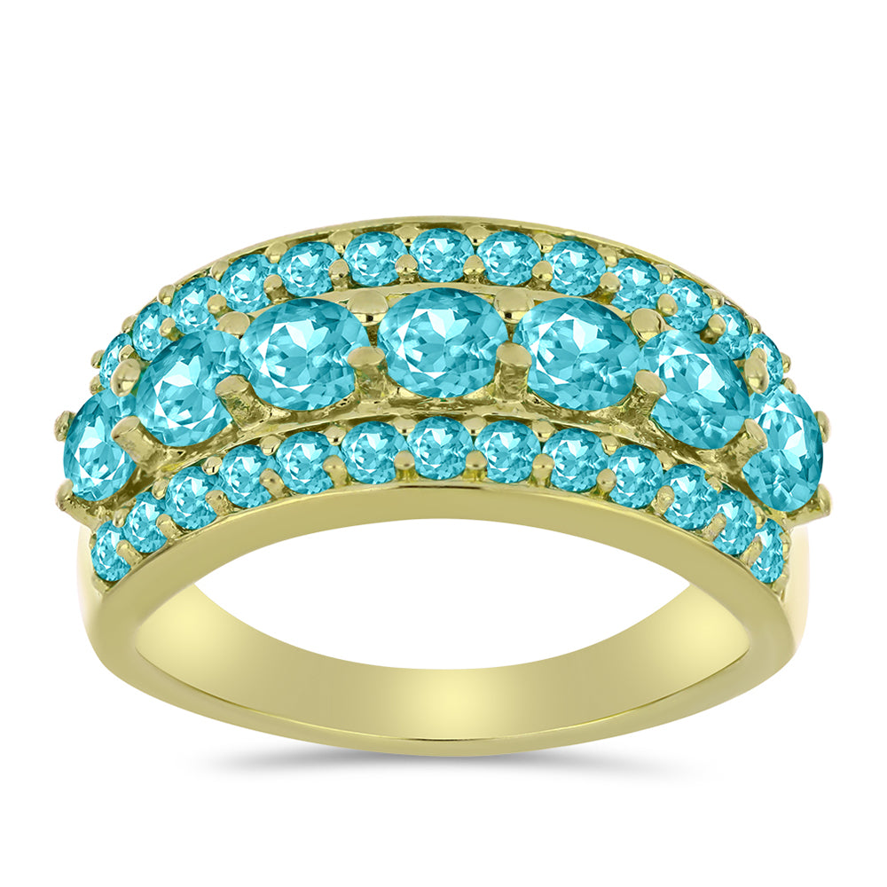 Inel din Argint 925 Placat cu Aur ( 5.46 grame ) cu Cuarț Paraiba 2.5 Carate 7 