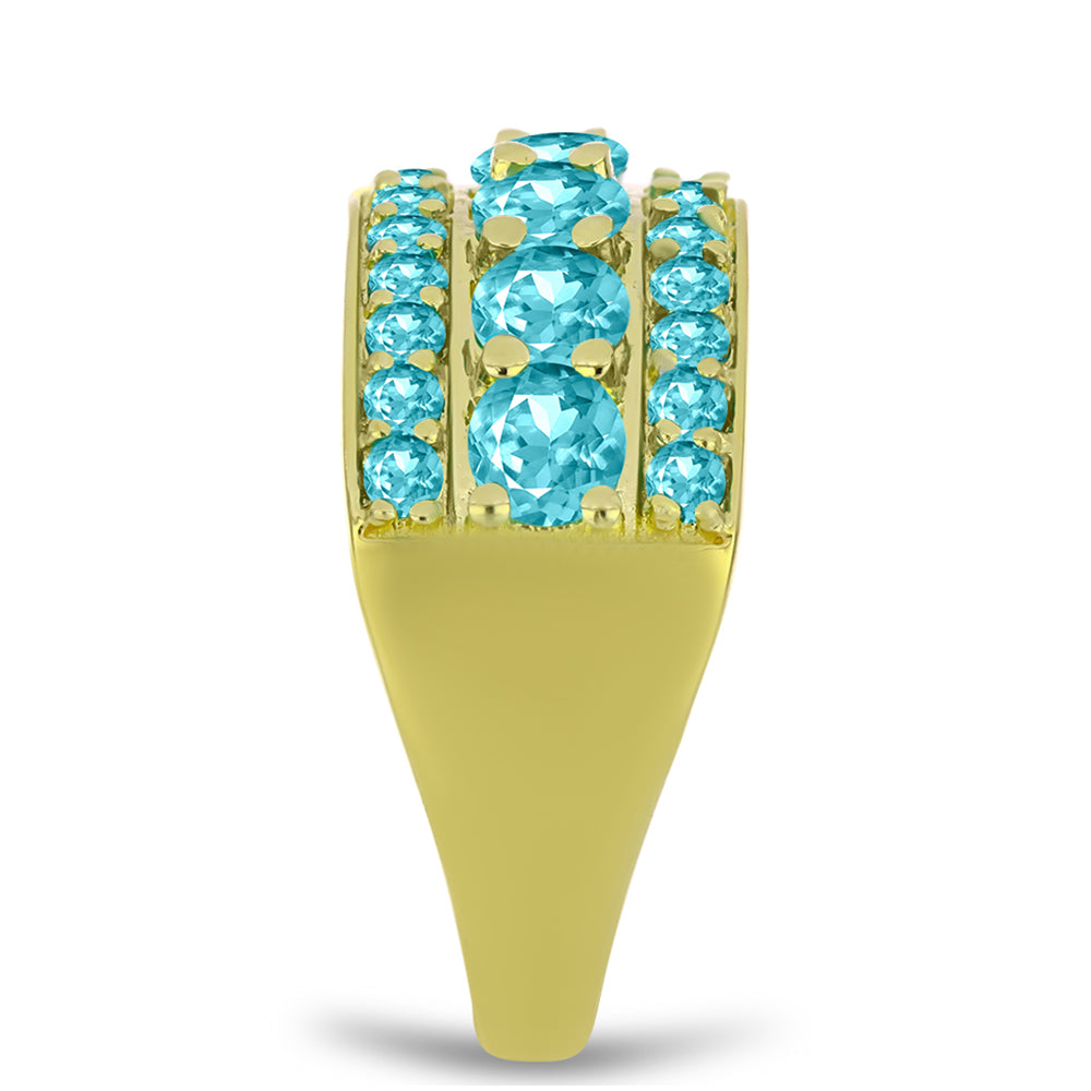 Inel din Argint 925 Placat cu Aur ( 5.46 grame ) cu Cuarț Paraiba 2.5 Carate 8 