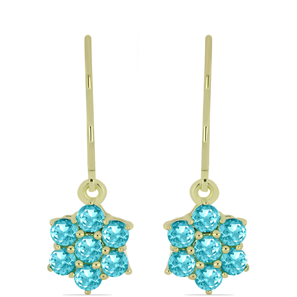 Cercei din Argint 925 Placat cu Aur ( 2.68 grame ) cu Cuarț Paraiba 1.86 Carate 3 