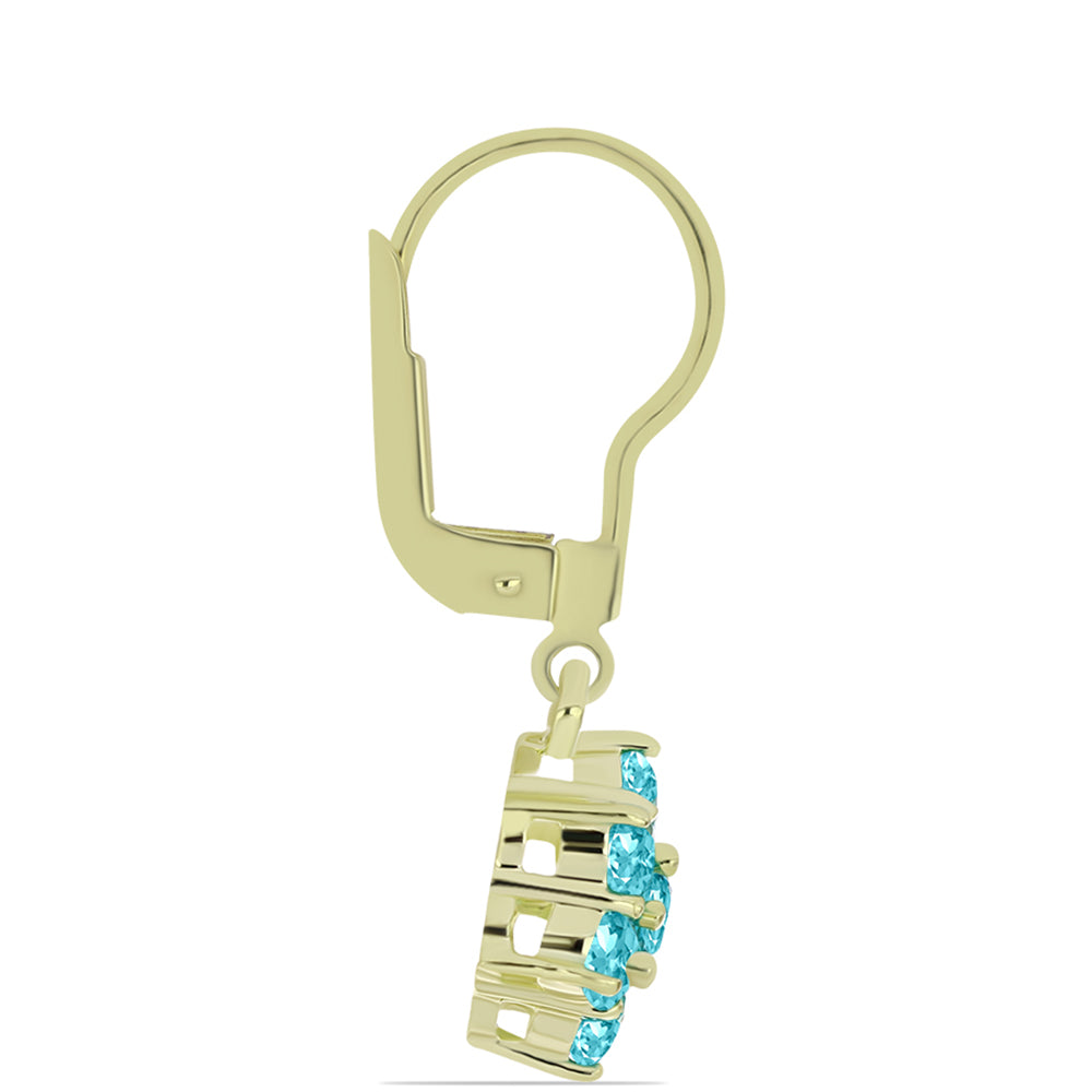 Cercei din Argint 925 Placat cu Aur ( 2.68 grame ) cu Cuarț Paraiba 1.86 Carate 2 