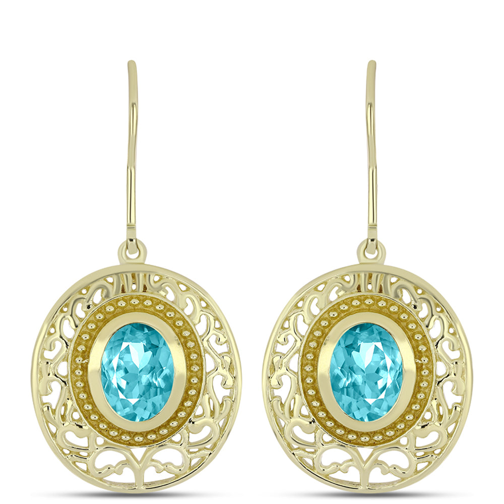 Cercei din Argint 925 Placat cu Aur ( 6.28 grame ) cu Cuarț Paraiba 2.27 Carate