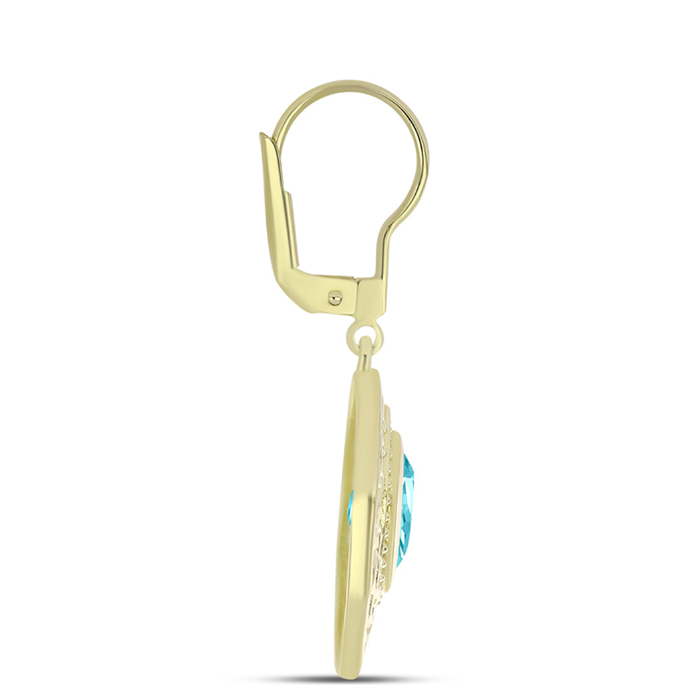 Cercei din Argint 925 Placat cu Aur ( 6.28 grame ) cu Cuarț Paraiba 2.27 Carate 4 