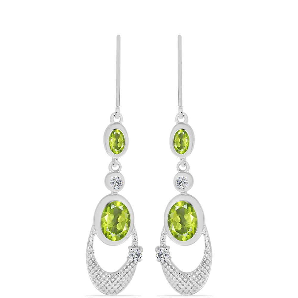 Cercei din Argint 925 ( 4.79 grame ) cu Peridot Changbai și Topaz Alb 3.38 Carate
