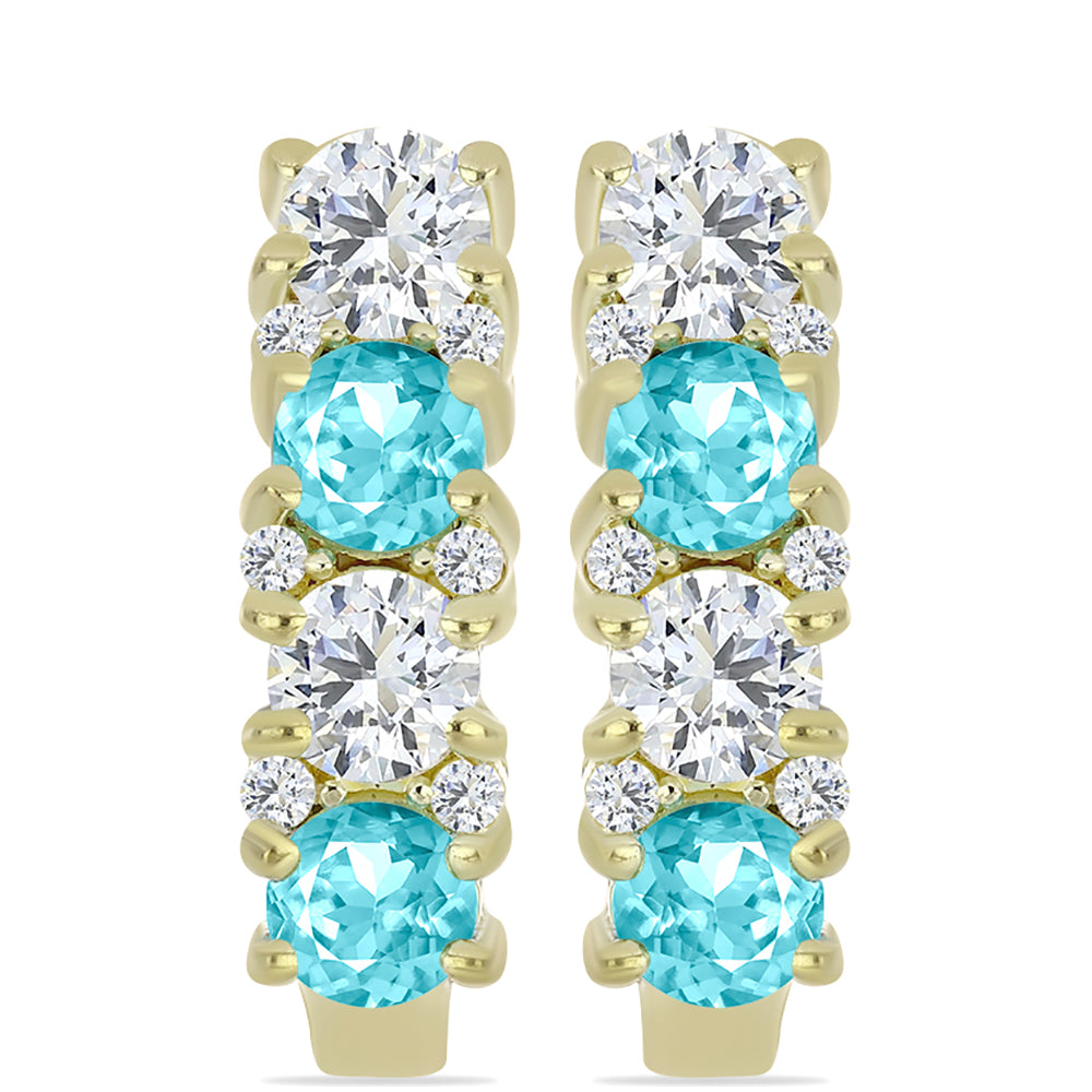 Cercei din Argint 925 Placat cu Aur ( 4.61 grame ) cu Cuarț Paraiba și Topaz Alb 2.29 Carate