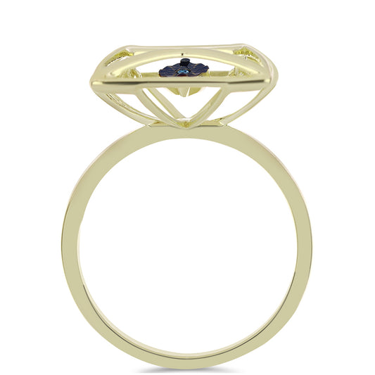Inel din Argint 925 Placat cu Aur ( 3.76 grame ) cu Diamant Albastru Dansator 0.01 Carate