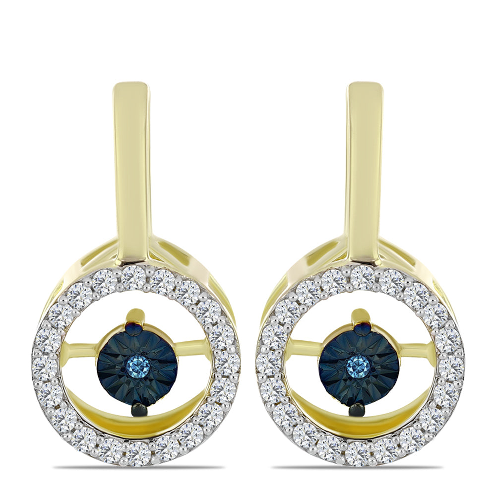Cercei din Argint 925 Placat cu Aur ( 3.74 grame ) cu Diamant Albastru Dansator și Topaz Alb 0.38 Carate 1 