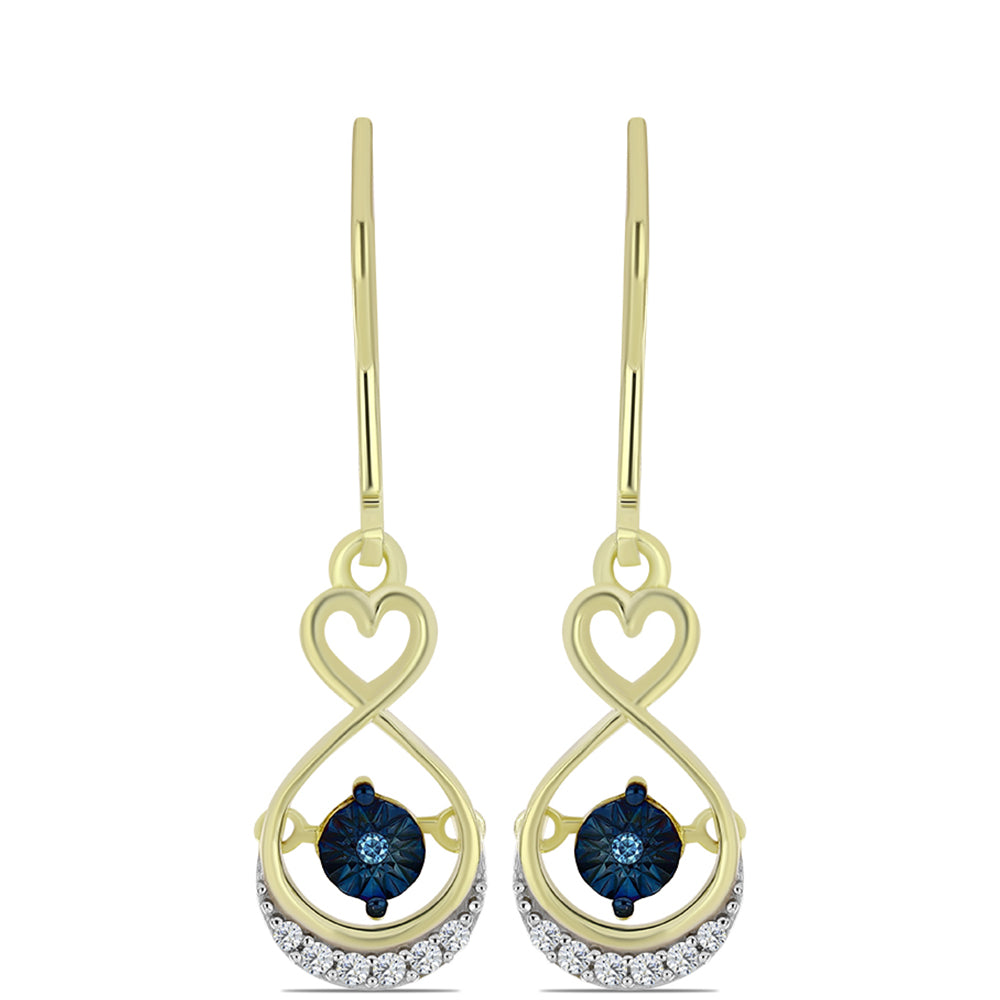 Cercei din Argint 925 Placat cu Aur ( 2.81 grame ) cu Diamant Albastru Dansator și Topaz Alb 0.12 Carate 3 