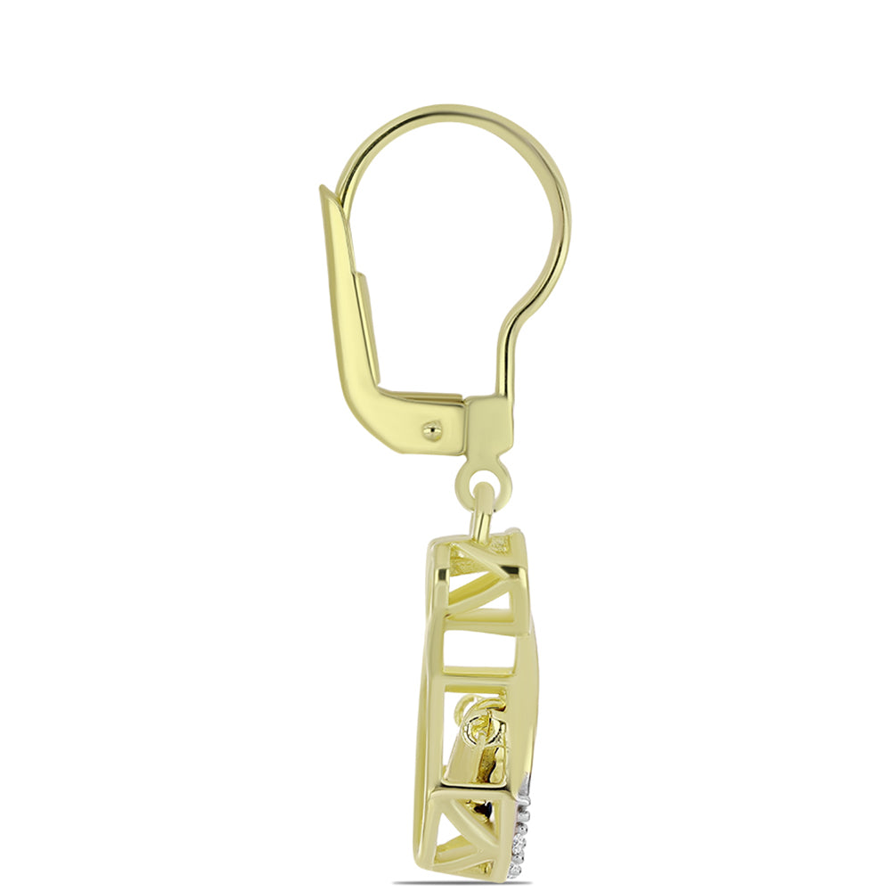 Cercei din Argint 925 Placat cu Aur ( 2.81 grame ) cu Diamant Albastru Dansator și Topaz Alb 0.12 Carate 2 