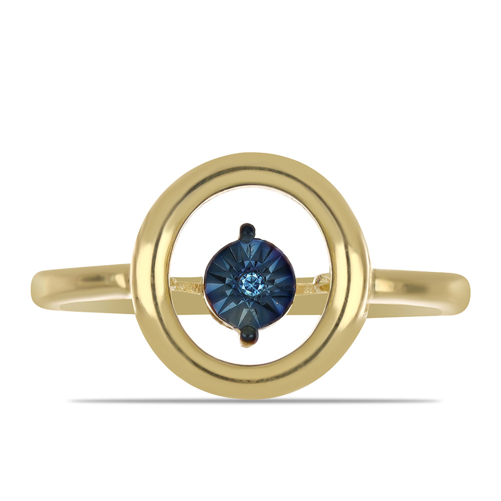 Inel din Argint 925 Placat cu Aur ( 2.34 grame ) cu Diamant Albastru Dansator 0.01 Carate
