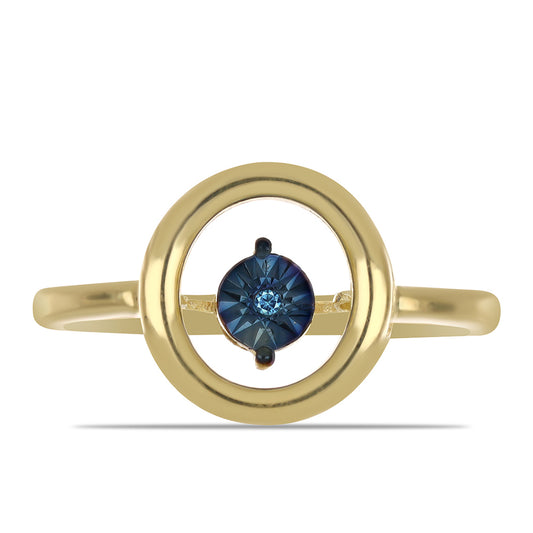 Inel din Argint 925 Placat cu Aur ( 2.34 grame ) cu Diamant Albastru Dansator 0.01 Carate