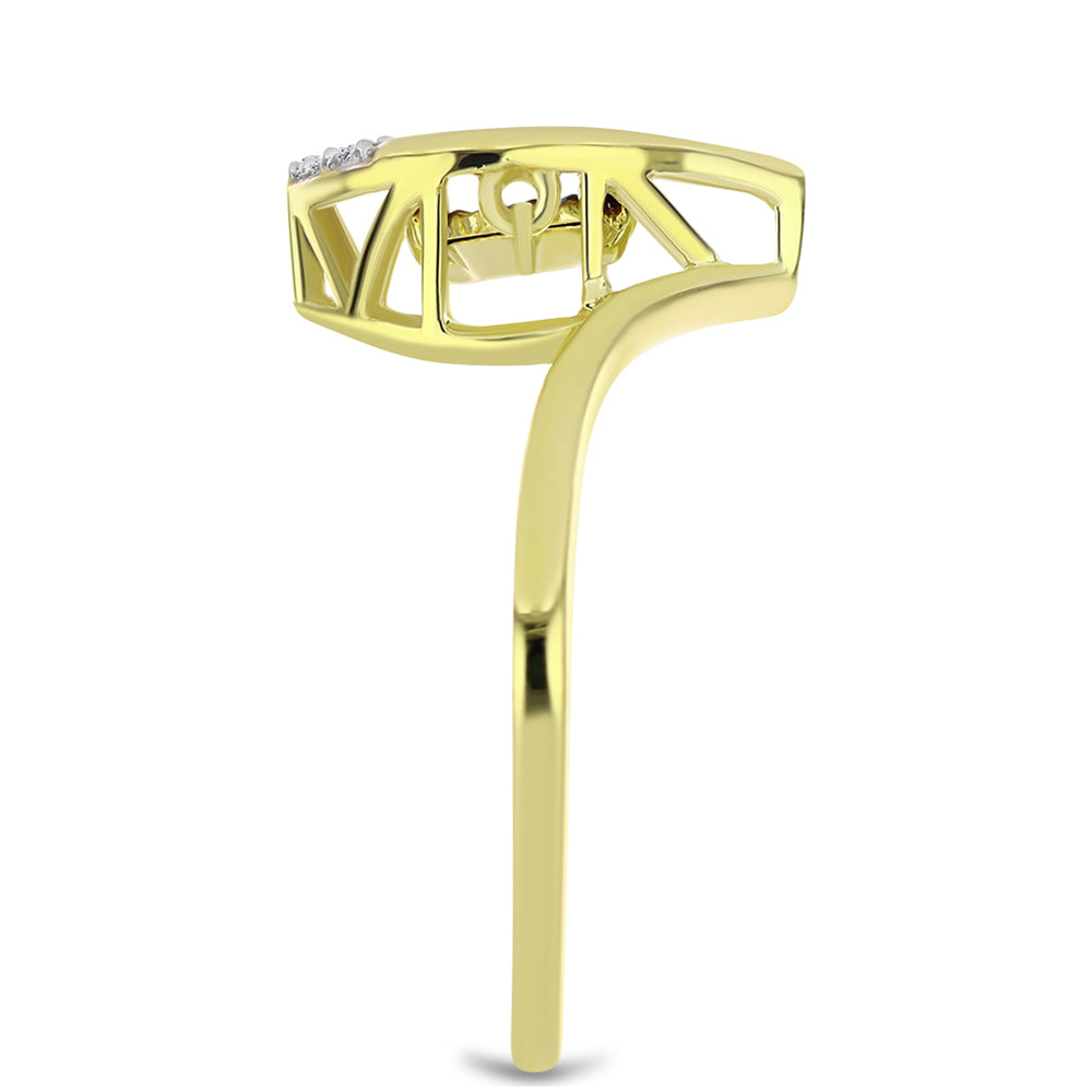 Inel din Argint 925 Placat cu Aur ( 2.08 grame ) cu Diamant Albastru Dansator și Topaz Alb 0.05 Carate 4 