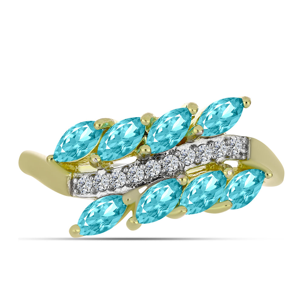 Inel din Argint 925 Placat cu Aur ( 3.26 grame ) cu Cuarț Paraiba și Topaz Alb 1.03 Carate 1 