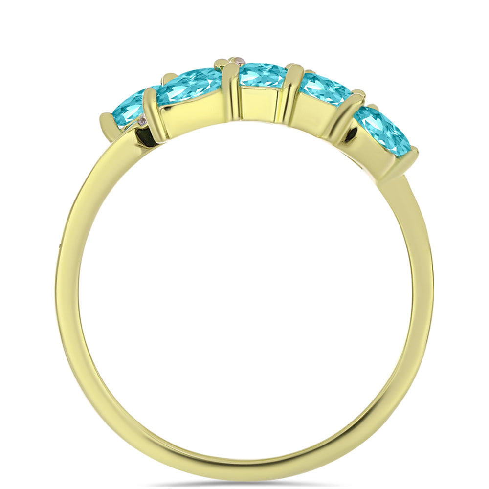 Inel din Argint 925 Placat cu Aur ( 3.26 grame ) cu Cuarț Paraiba și Topaz Alb 1.03 Carate 2 