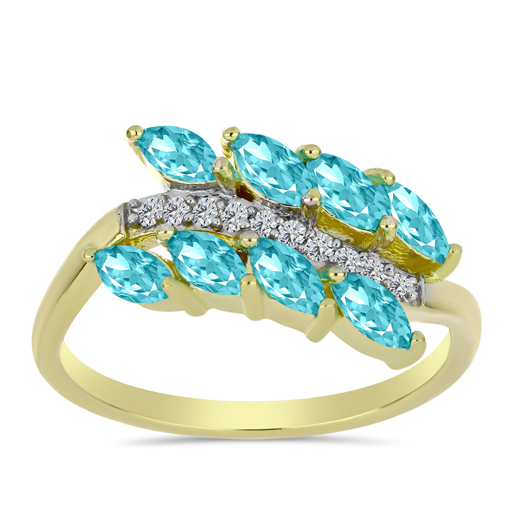 Inel din Argint 925 Placat cu Aur ( 3.26 grame ) cu Cuarț Paraiba și Topaz Alb 1.03 Carate 3 