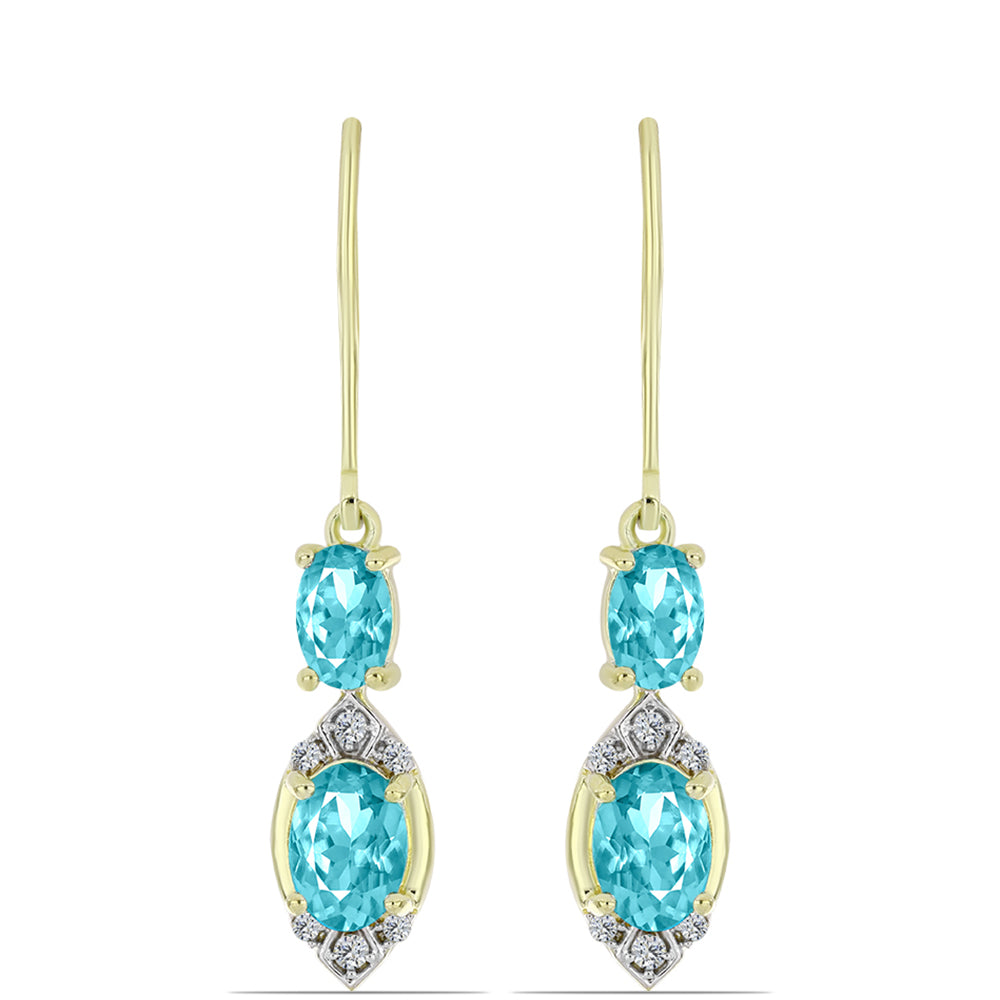 Cercei din Argint 925 Placat cu Aur ( 2.68 grame ) cu Cuarț Paraiba și Topaz Alb 2.24 Carate