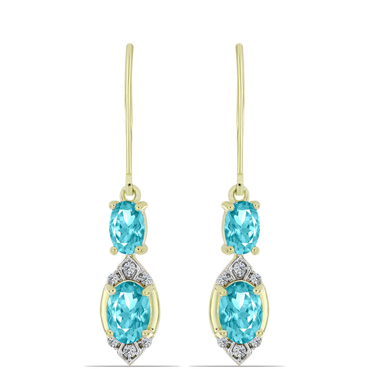 Cercei din Argint 925 Placat cu Aur ( 2.68 grame ) cu Cuarț Paraiba și Topaz Alb 2.24 Carate