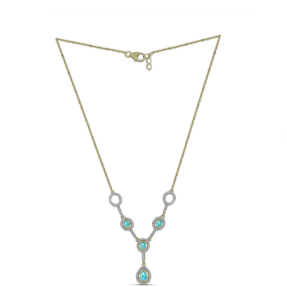 Colier din Argint 925 Placat cu Aur ( 6.24 grame ) cu Cuarț Paraiba și Topaz Alb 1.64 Carate 1 