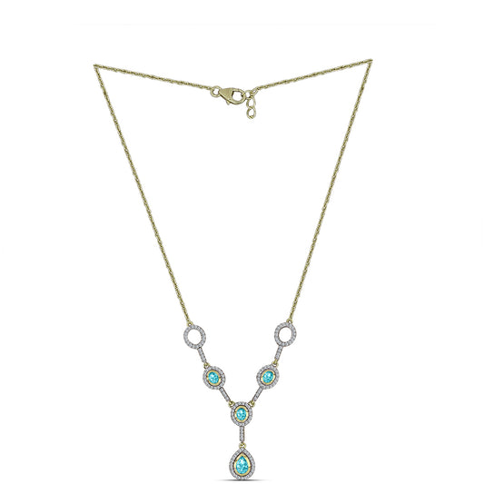 Colier din Argint 925 Placat cu Aur ( 6.24 grame ) cu Cuarț Paraiba și Topaz Alb 1.64 Carate