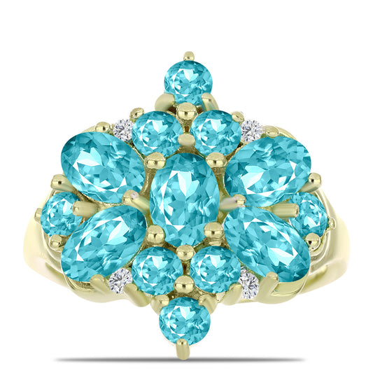Inel din Argint 925 Placat cu Aur ( 3.5 grame ) cu Cuarț Paraiba și Topaz Alb 3.09 Carate