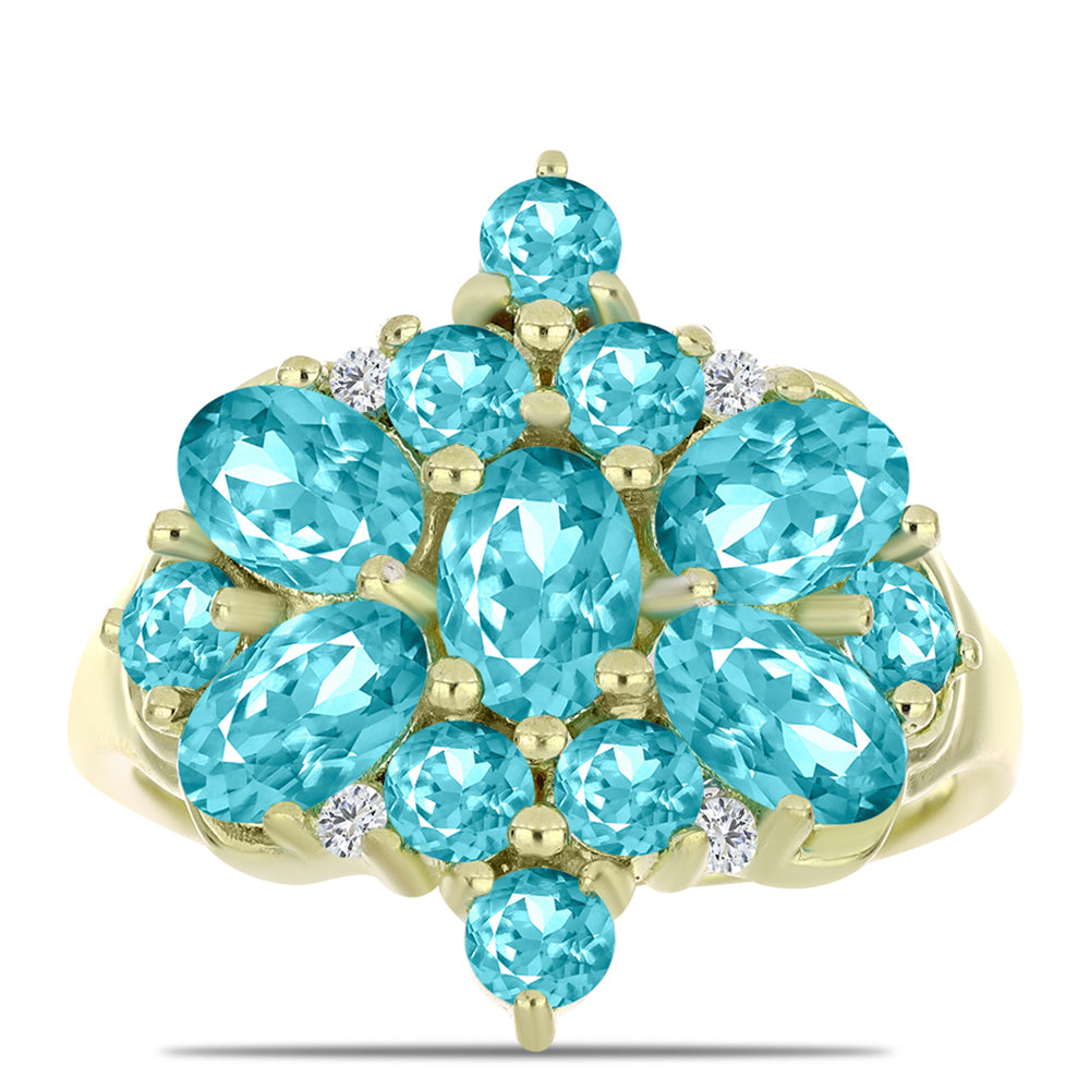 Inel din Argint 925 Placat cu Aur ( 3.5 grame ) cu Cuarț Paraiba și Topaz Alb 3.09 Carate 5 