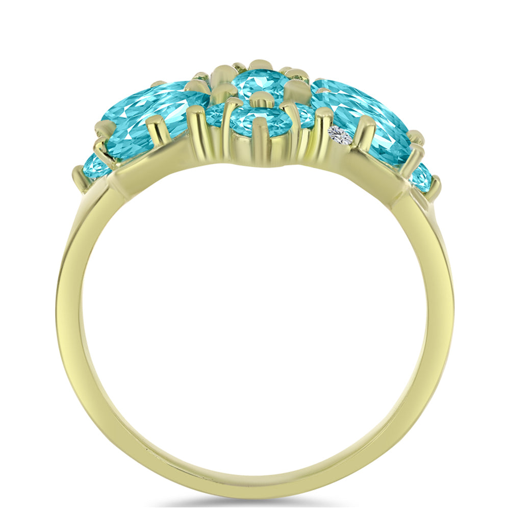 Inel din Argint 925 Placat cu Aur ( 3.5 grame ) cu Cuarț Paraiba și Topaz Alb 3.09 Carate 2 