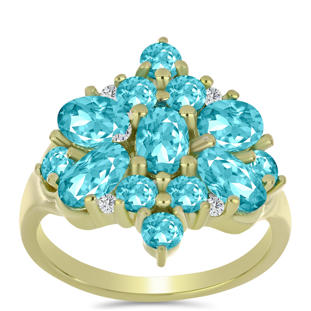 Inel din Argint 925 Placat cu Aur ( 3.5 grame ) cu Cuarț Paraiba și Topaz Alb 3.09 Carate 3 